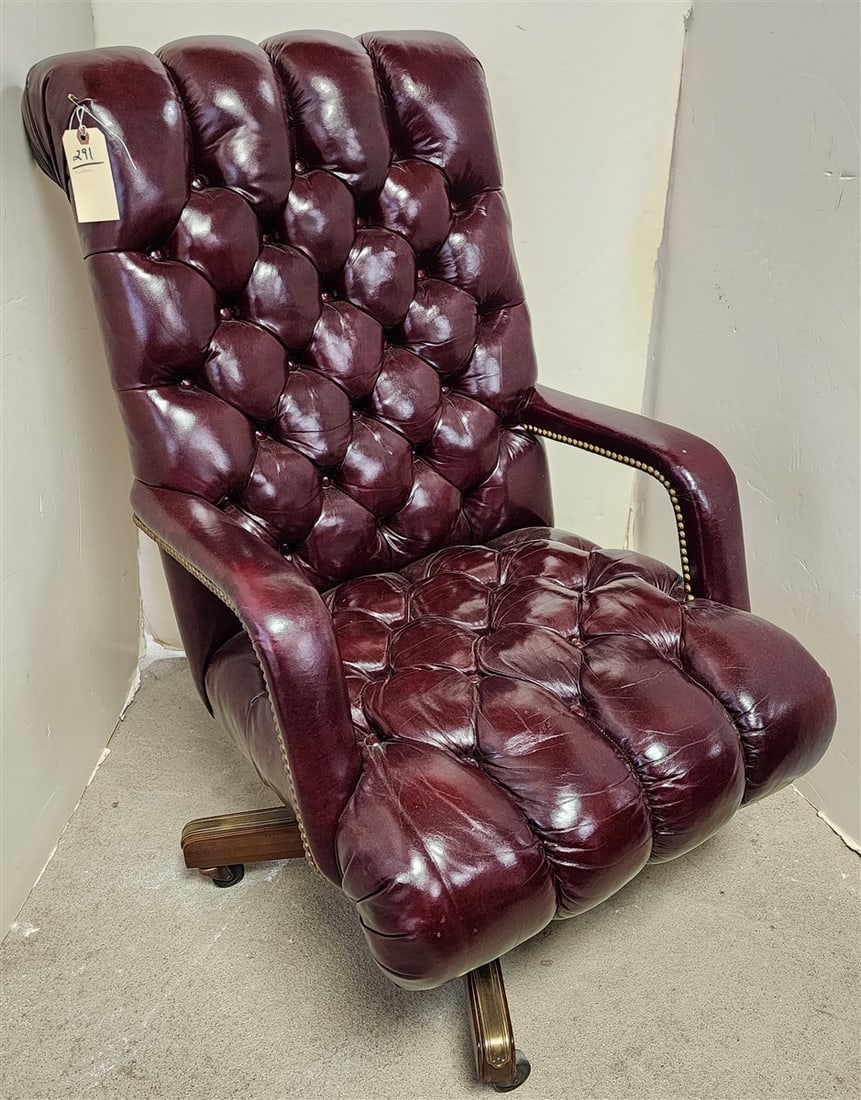 Leather Uphols. Desk Chair 44" H X 25 1/2" W X 21" D (1 of 4)