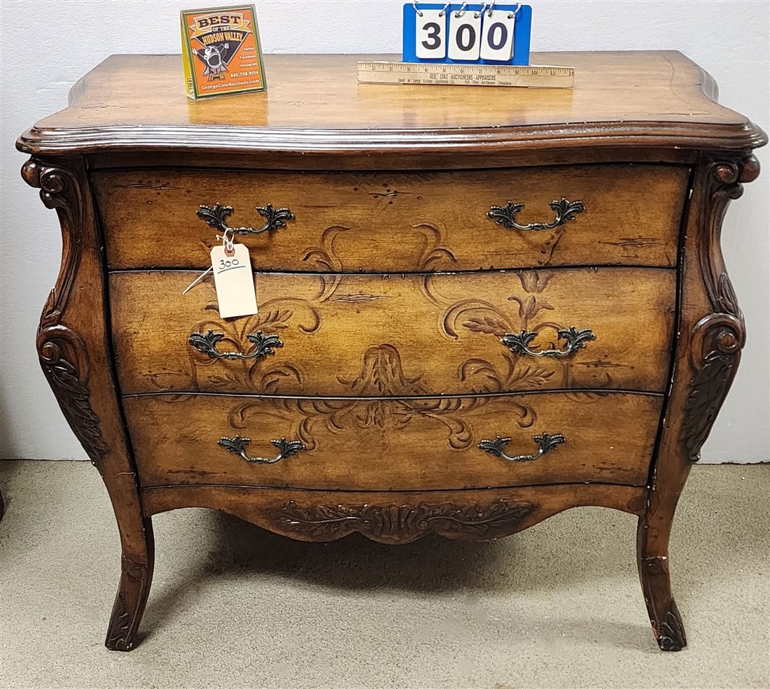 3 Drawer Bombay Chest w/Ptd. Decoration 32 1/2" H X 28" W X 19" D: 3 Drawer Bombay Chest w/Ptd. Decoration 32 1/2" H X 28" W X 19" D