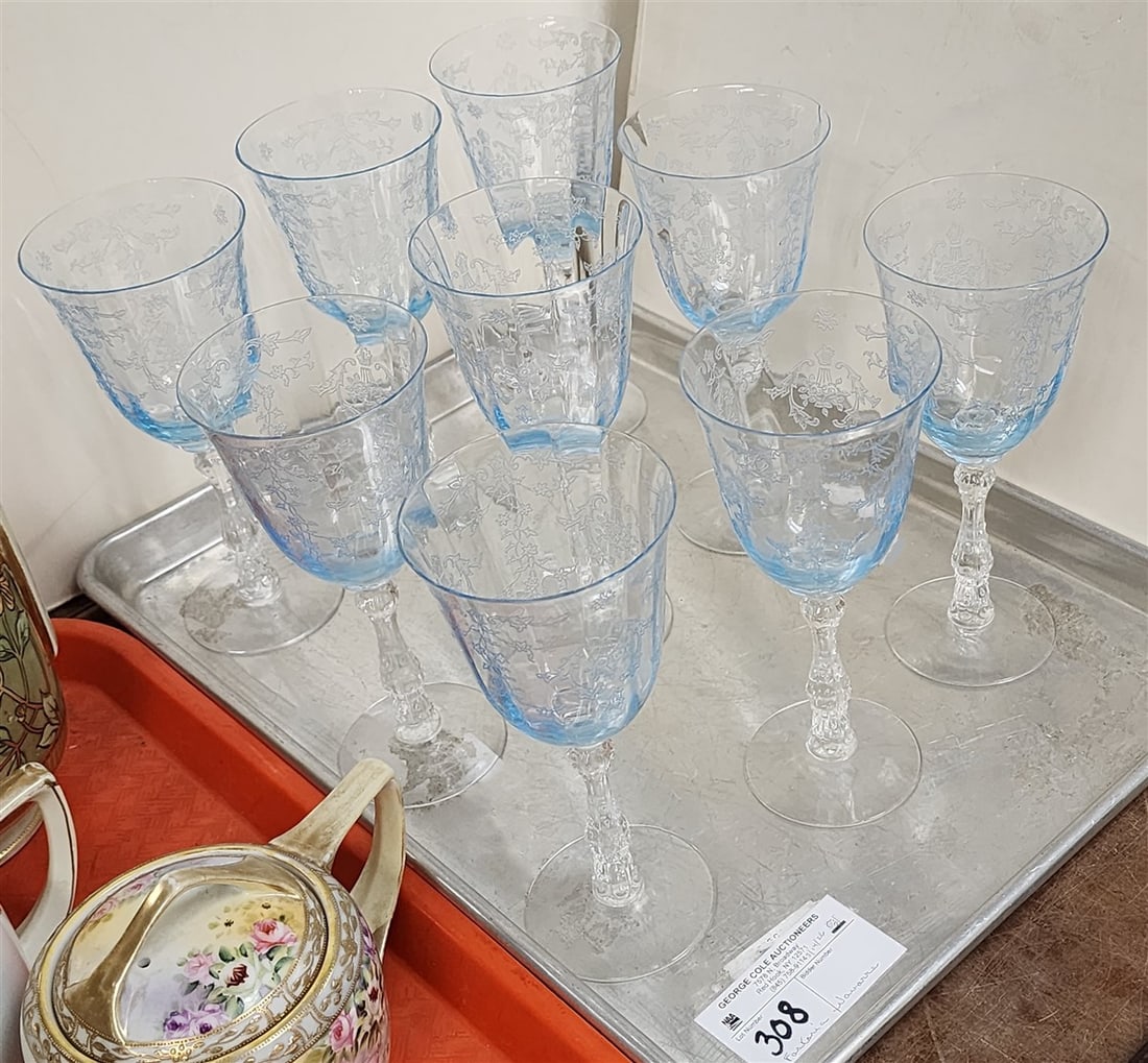 Tray 9 Fostoria Navarre Blue Wine Glasses: Tray 9 Fostoria Navarre Blue Wine Glasses