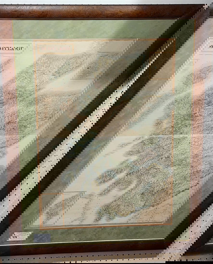 Vintage Framed Map Of Scotland Engr. By S. Hall Bury 32" X 23" w/Frame 41 1/2" X 33" (From The (1 of 3)