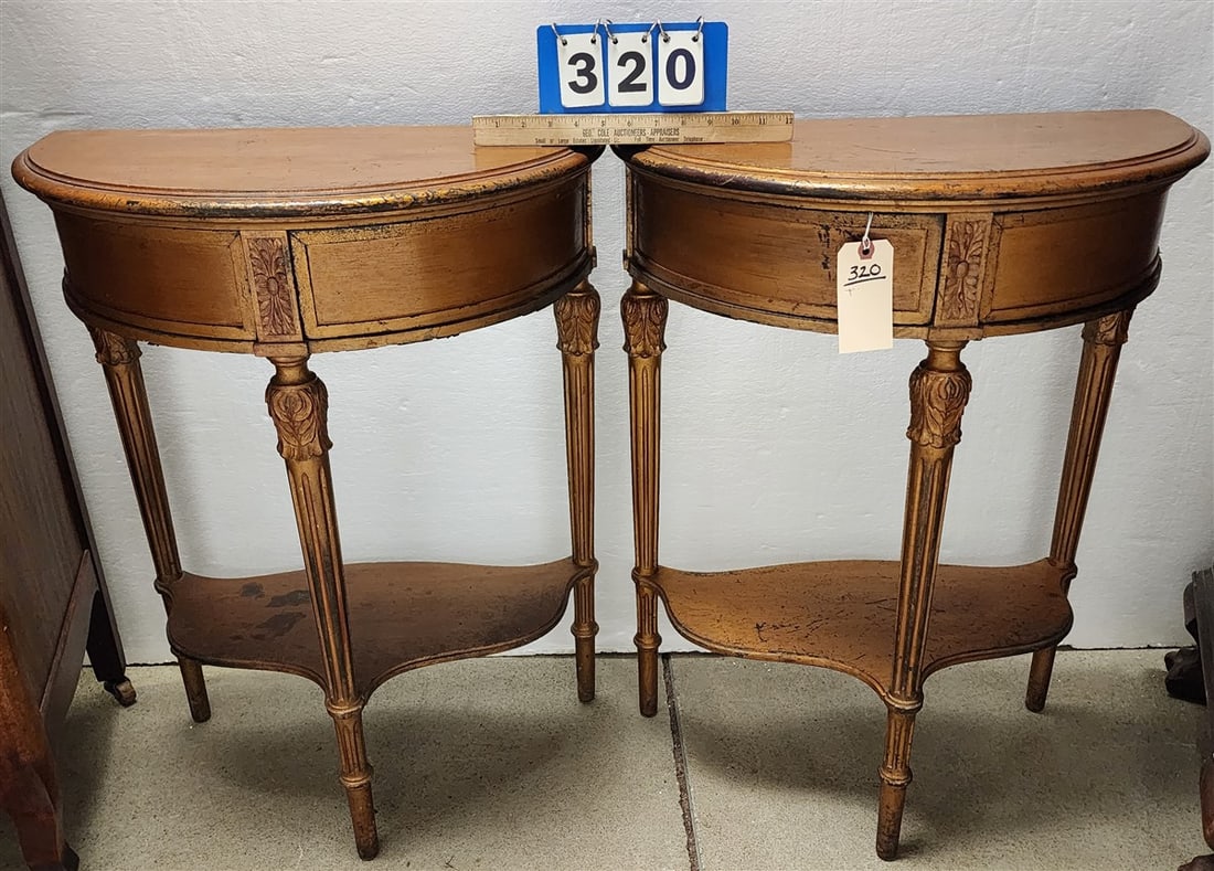 Pr. Demilune 2 Drawer Stands 30" H X 23 1/2" W X 12" D: Pr. Demilune 2 Drawer Stands 30" H X 23 1/2" W X 12" D