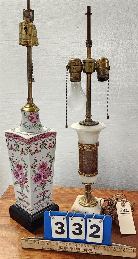2 Table Lamps - Marble/Bronze 24" H + Chinese Vase Lamp 29" (1 of 2)