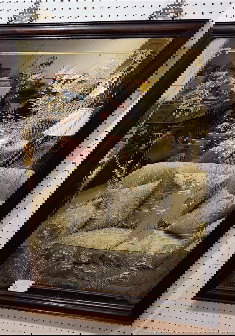 Framed Chinese Chinoiserie Reverse Ptd. Eglomise Wall Mirror 39 1/2" X 29 1/4" (1 of 3)