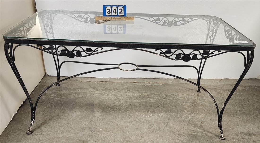 Wrought Base Glass Top Table 29" H X 5' W X 32 1/2" D (1 of 2)