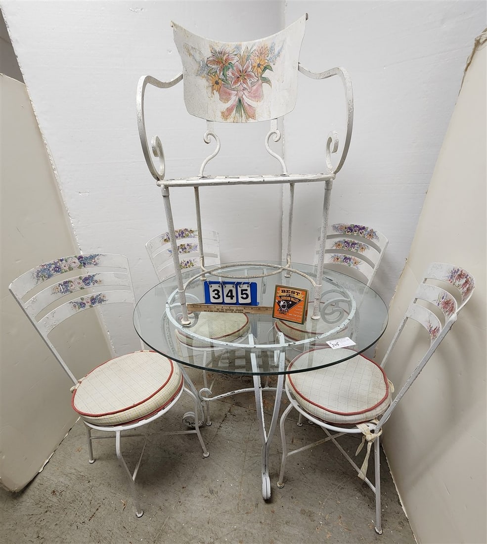 Wrought Patio Table Glass Top 3' Diam. w/5 Chairs (1 of 2)