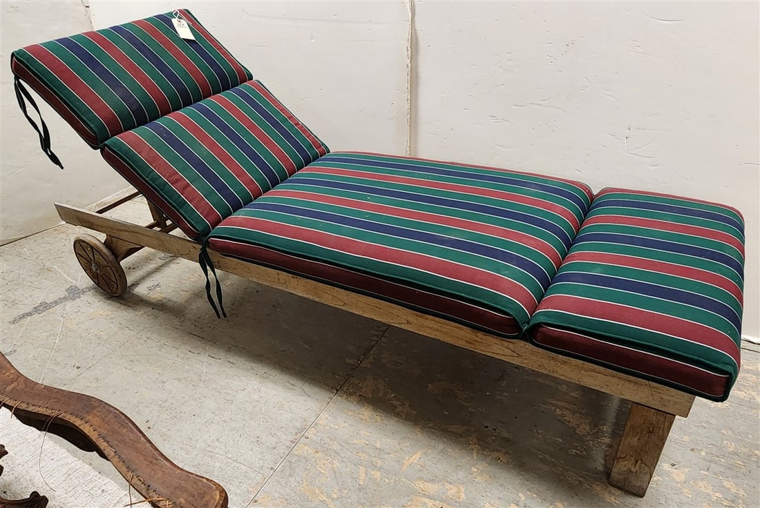 Adjustable Rolling Teak Lounge Chair 17" H X 76" L X 24" W: Adjustable Rolling Teak Lounge Chair 17" H X 76" L X 24" W