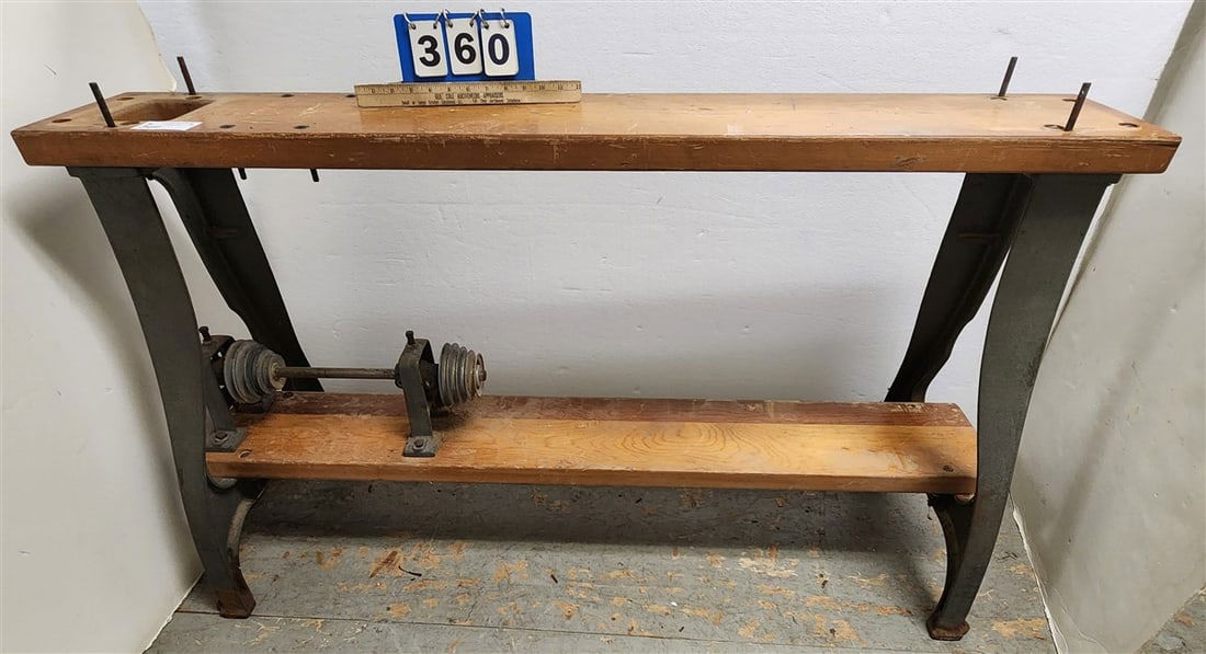 Vintage Cast Iron Base Work Bench 32" H X 55 1/2" W X 9 1/2" D (1 of 2)