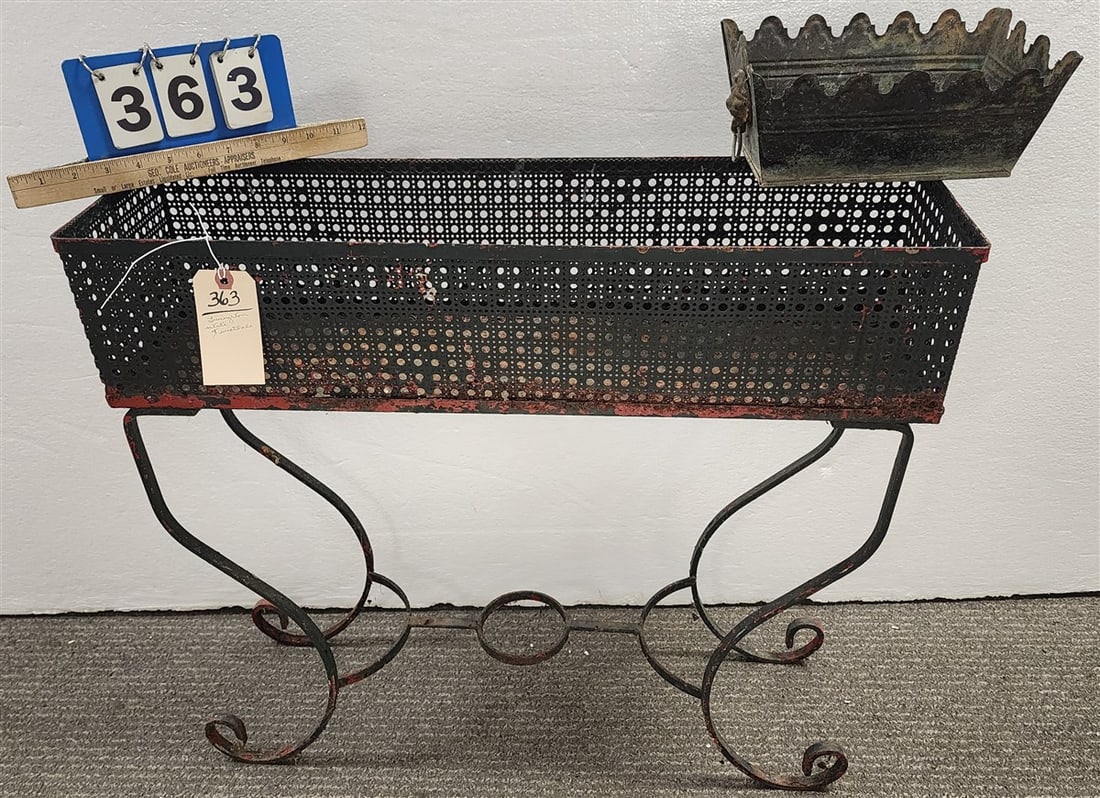 Wrought Planter 24 1/2" H X 28" W X 7 3/4" D + Metal Planter 4" H X 9 1/2" W X 6" D + Vintage (1 of 1)