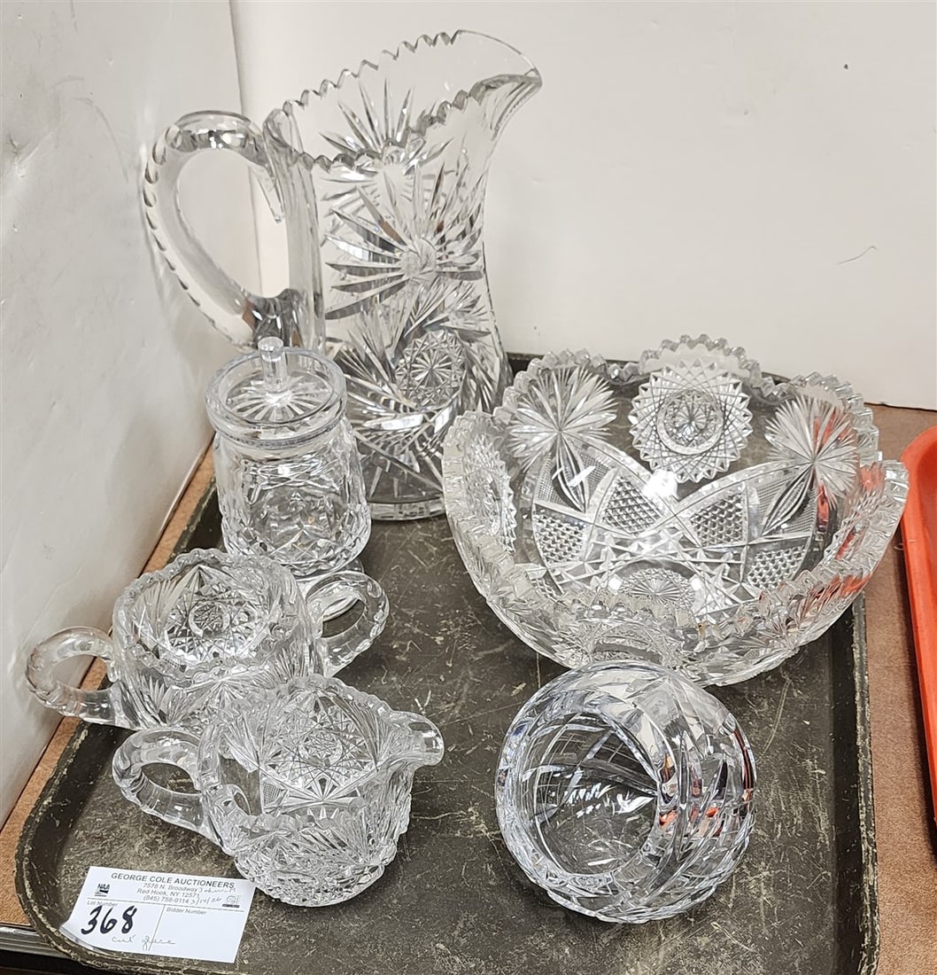 Tray Cut Glass Mostly Vintage - Pitcher 8", Bowl, 4" H X 8 1/4" Diam., Creamer/Sugar, Waterford (1 of 5)