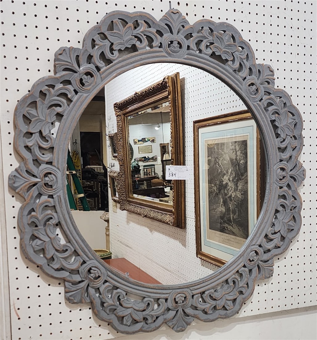 Carved Wood Ptd. Frame Mirror 35" Diam. (1 of 1)