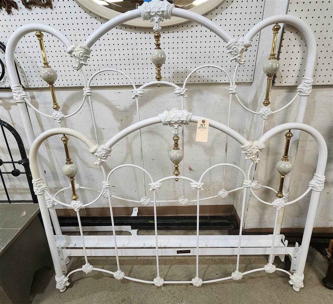 JB Ross Metal Full Bed w/Brass & Glass Trim 56" H X 54" W: JB Ross Metal Full Bed w/Brass & Glass Trim 56" H X 54" W