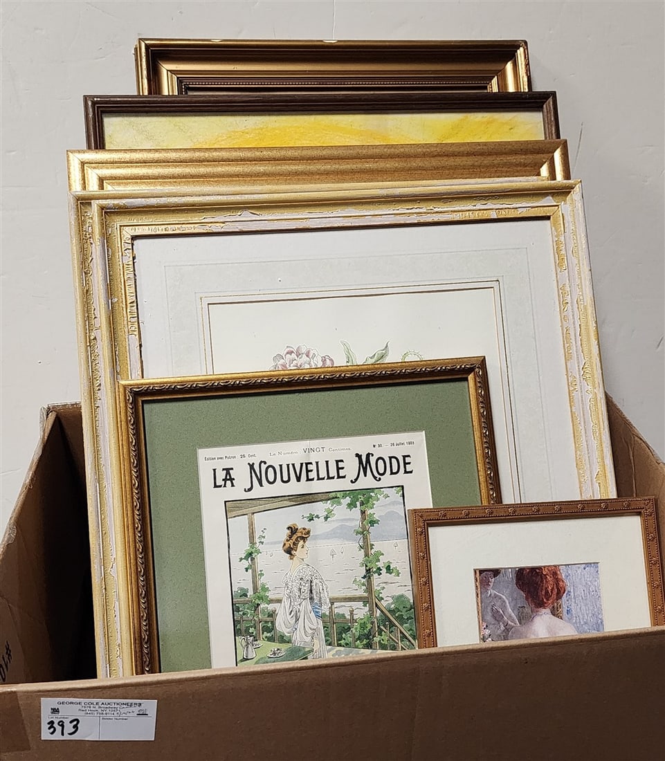 Lot of 7 Framed Items - Prints, Pastel, 1903 La Nouvelle Mode Catalog Cover, Etc.: Lot of 7 Framed Items - Prints, Pastel, 1903 La Nouvelle Mode Catalog Cover, Etc.