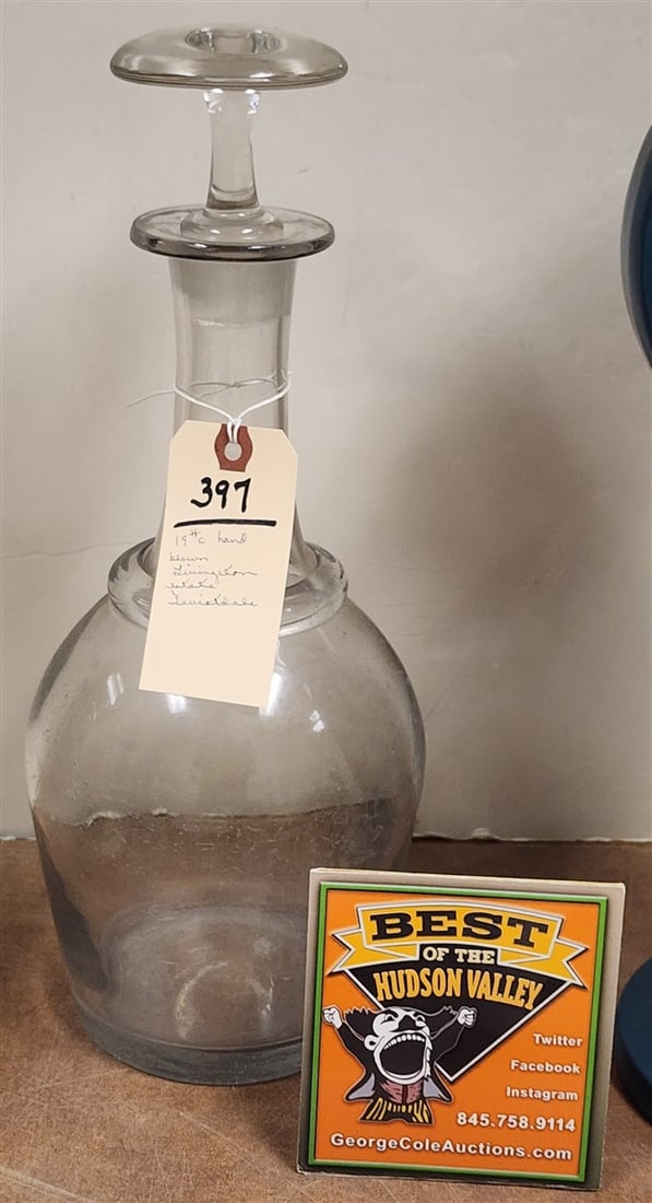 19th C Hand Blown Decanter 15" H (From The Livingston Estate, Teviotdale): 19th C Hand Blown Decanter 15" H (From The Livingston Estate, Teviotdale)