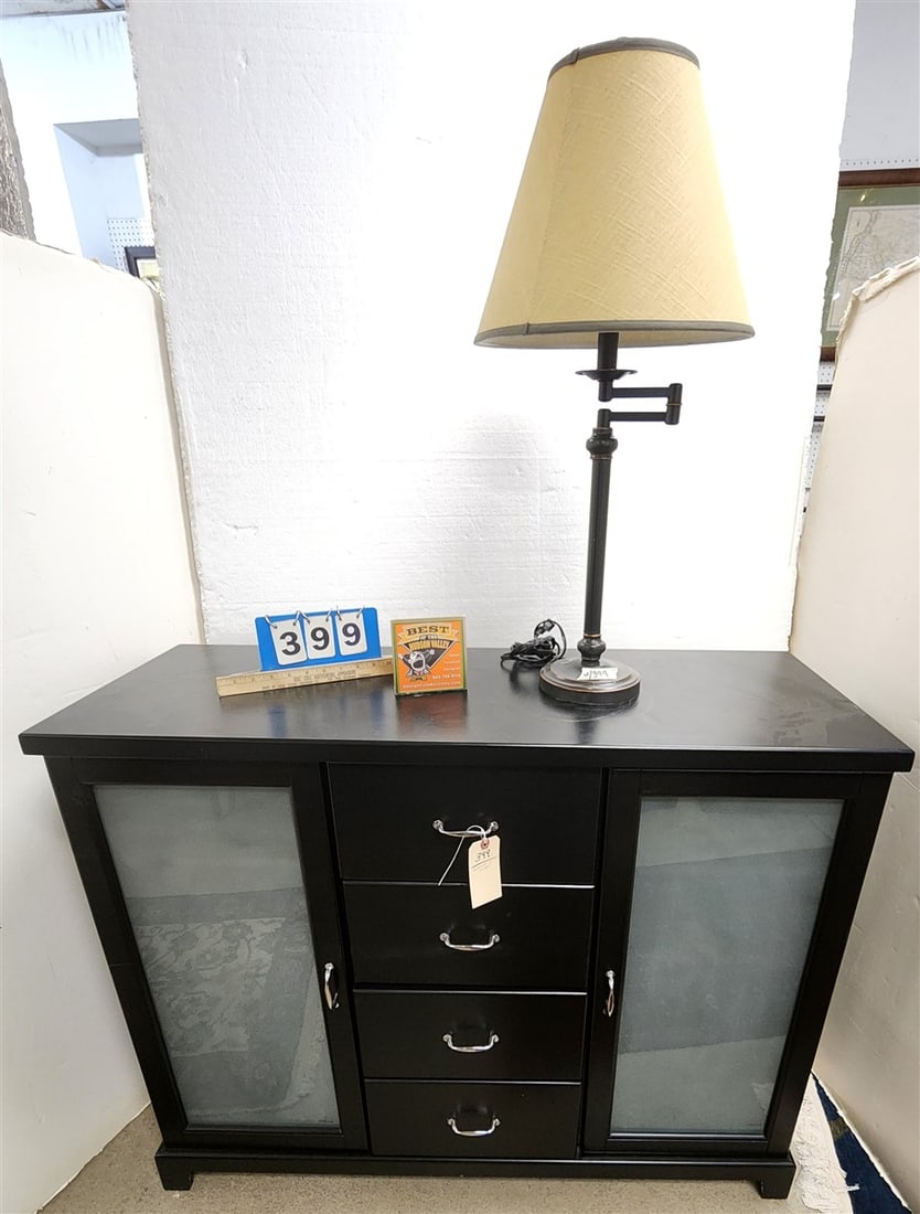 2 Door 4 Drawer Ptd. Cabinet 35 1/2" H X 44" W X 16" D + Lamp 28" H: 2 Door 4 Drawer Ptd. Cabinet 35 1/2" H X 44" W X 16" D + Lamp 28" H