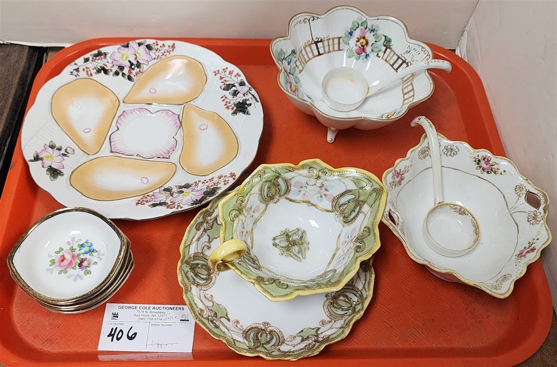 Tray Nippon - Oyster Plate 8 1/2" Diam., 3 Sauce Bowls w/2- Ladels + 5 Sm. Nut Dishes (1 of 5)