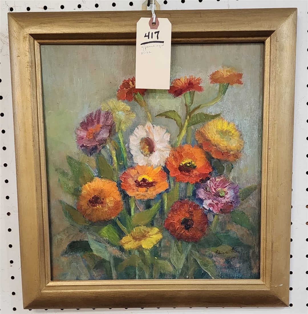 Pr. O/P Botanical Sgnd Elisa 14" X 13" w/Frame 17" X 16": Pr. O/P Botanical Sgnd Elisa 14" X 13" w/Frame 17" X 16"