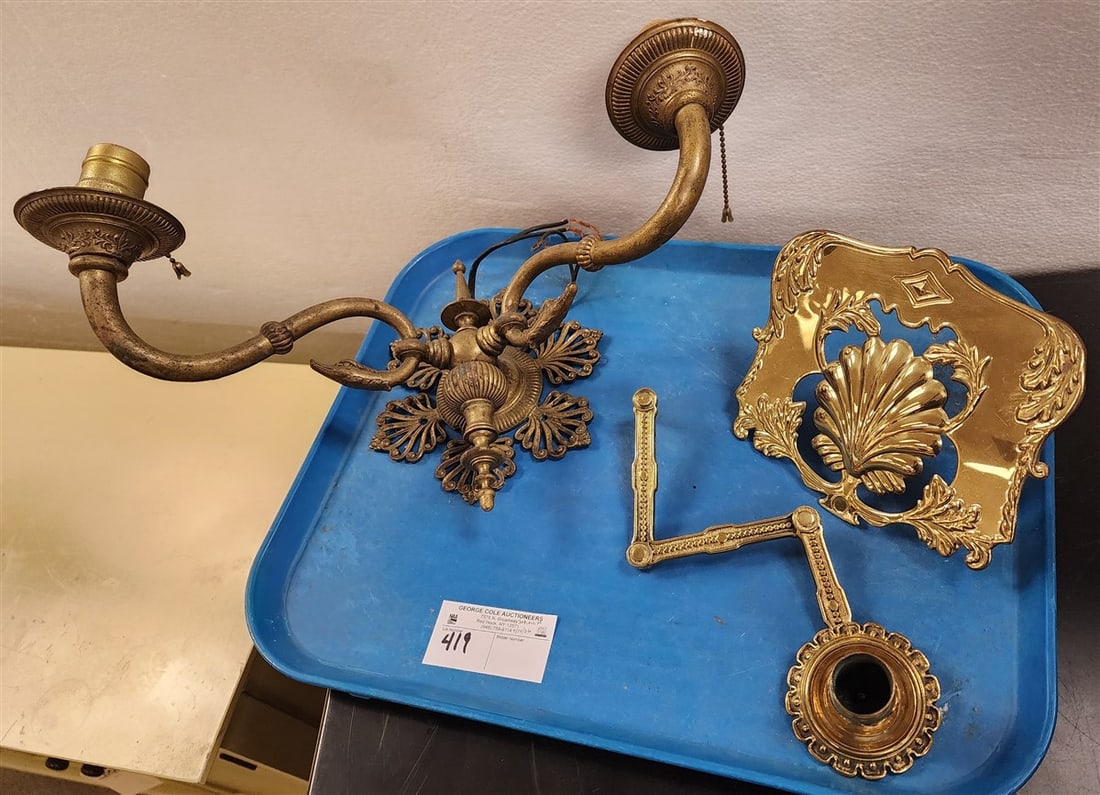 Tray Lighting - Brass Sconce 9" H X 16" W + Accordian Candle Sconce w/Shield: Tray Lighting - Brass Sconce 9" H X 16" W + Accordian Candle Sconce w/Shield