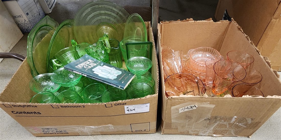 2 Bx's Pink & Green Depression Glass: 2 Bx's Pink & Green Depression Glass