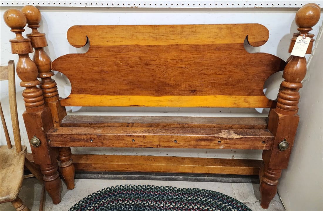 19th C Pine & Cherry Rope Bed 43 1/2" H X 53" W (From The Livingston Estate, Teviotdale): 19th C Pine & Cherry Rope Bed 43 1/2" H X 53" W (From The Livingston Estate, Teviotdale)