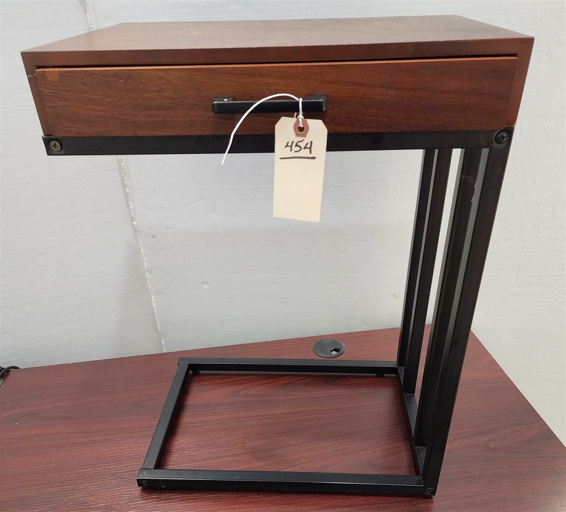 Industrial Style Wood & Metal C Shape Side Table w/Drawer 24 1/2" H X 18" W X 12" D: Industrial Style Wood & Metal C Shape Side Table w/Drawer 24 1/2" H X 18" W X 12" D