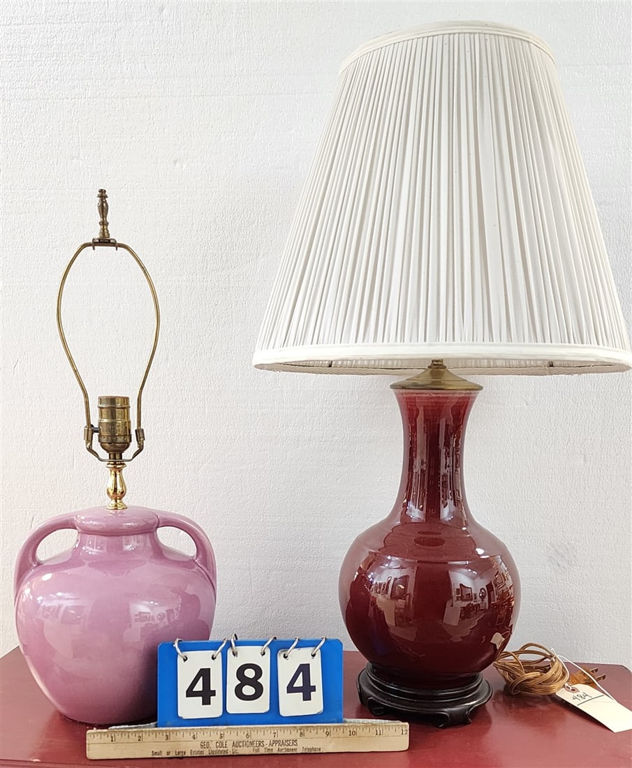 Ox Blood Vase Lamp 28" H + Ceramic Lamp: Ox Blood Vase Lamp 28" H + Ceramic Lamp