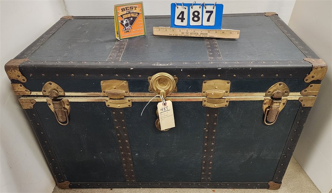 Seward Trunk w/Pr. Vintage Drapes 8' H X 4'9" W, Valances, Coverlet, Etc.: Seward Trunk w/Pr. Vintage Drapes 8' H X 4'9" W, Valances, Coverlet, Etc.