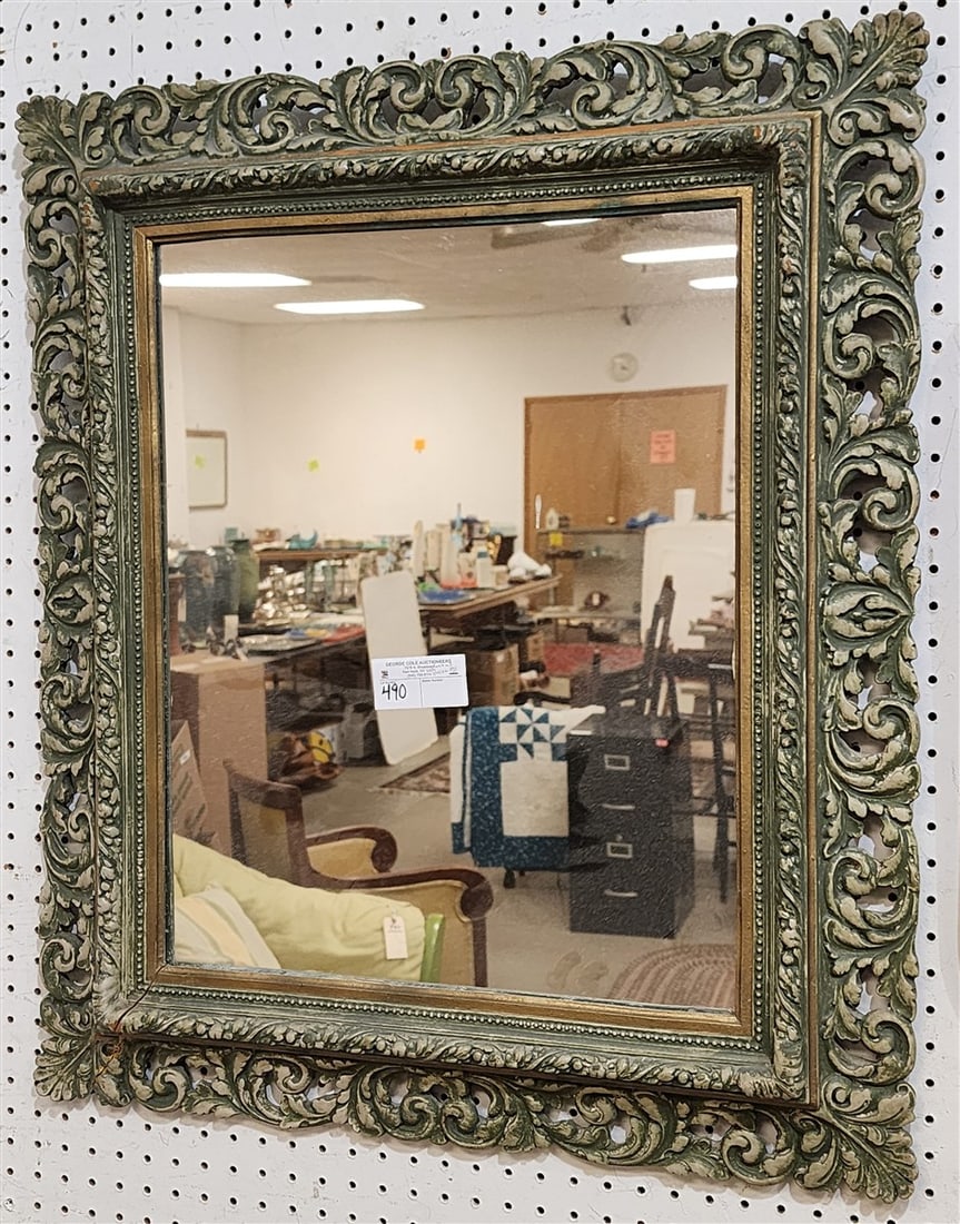 Green Framed Mirror 31 1/2" X 27 1/2" (1 of 2)