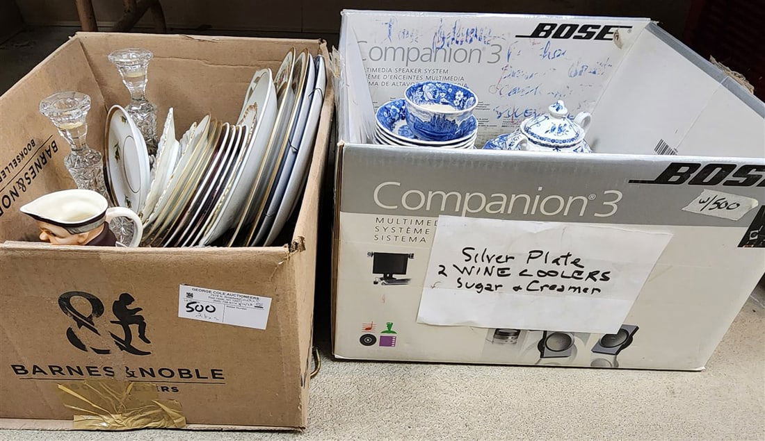 2 Bx's Dishes Incl. Palissy England, Bavaria + Pressed Glass, Etc.: 2 Bx's Dishes Incl. Palissy England, Bavaria + Pressed Glass, Etc.