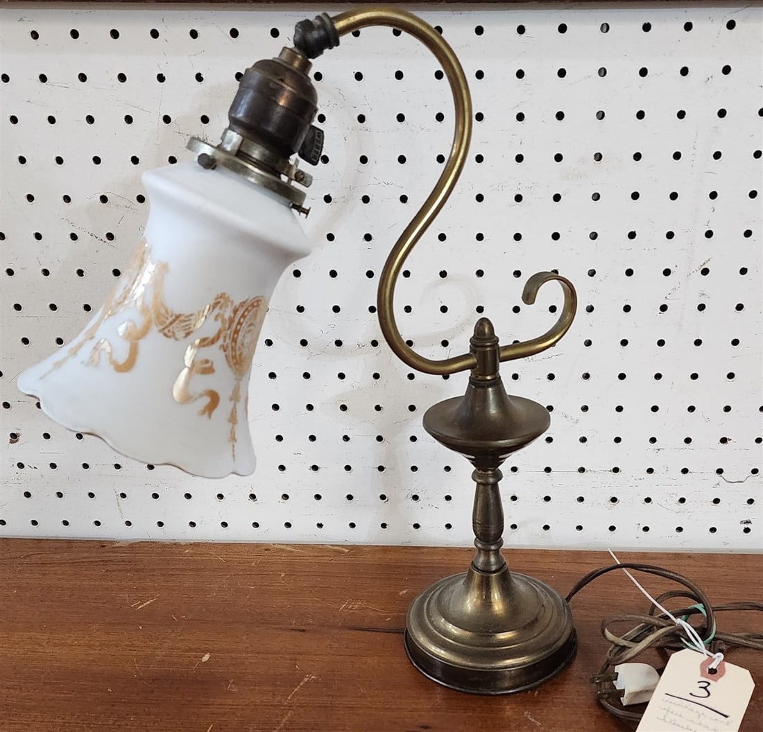 Brass Table Lamp w/Steuben Glass Shade 15" H (1 of 1)