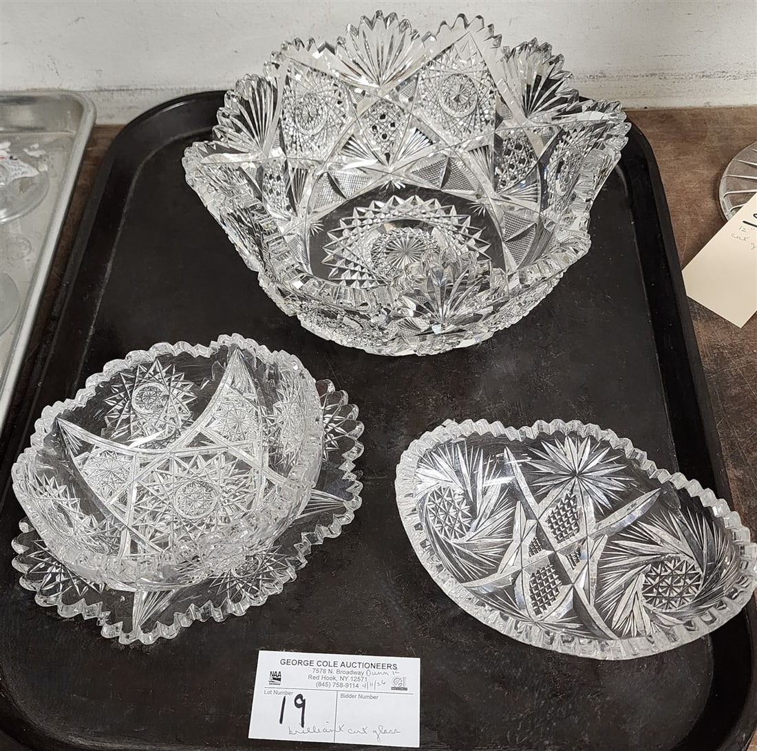 Tray Brilliant Cut Glass - Bowl 4" H X 9" Diam., Bowl 2 1/2" H X 4 1/2" W X 4 1/2" D & Liner 1" H X (1 of 2)