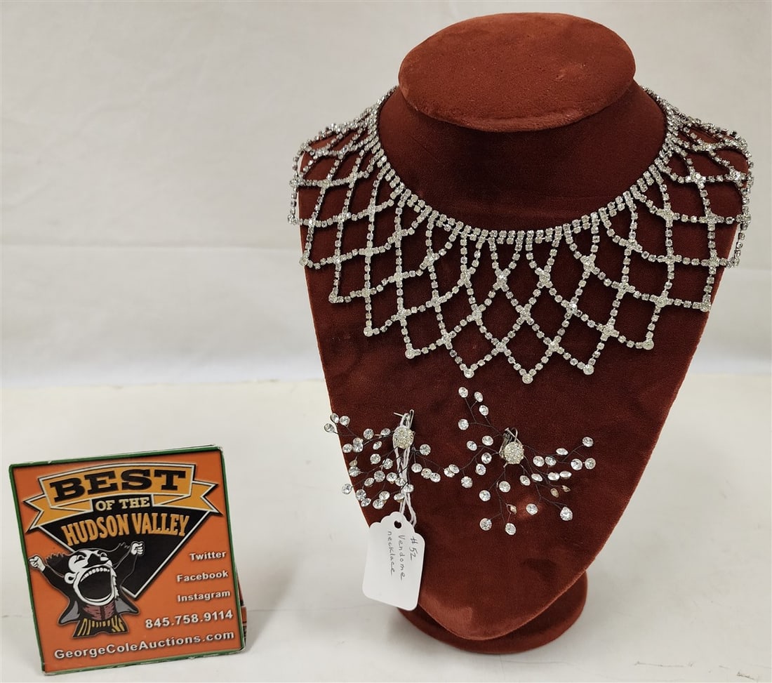 Vendome Rhinestone Fringe Necklace + Pr. Rhinestone Earrings: Vendome Rhinestone Fringe Necklace + Pr. Rhinestone Earrings