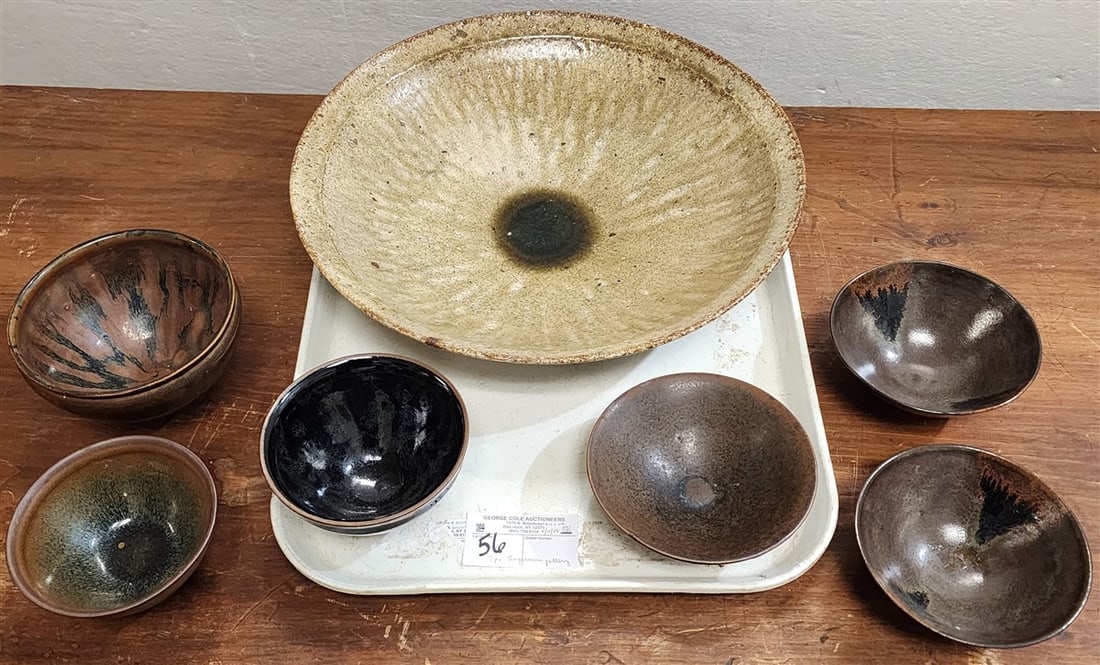 Tray 7 Japanese Glazed Pottery - Bowl 3" H X 14 1/2" Diam., Bowl 3 1/2" H X 5 1/2" Diam., Bowl 2 (1 of 2)