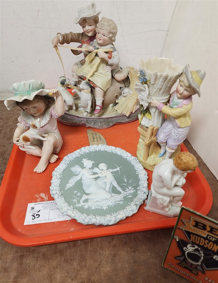 Tray German Bisque Porcelian - 3 Figural Pcs. 10" H X 9 1/2" W X 6" D, 8" H X 6" W + Germain (1 of 2)