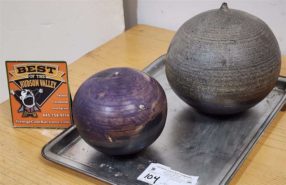 Tray 2 Japanese Closed Form Spherical Ceramic Pottery Pcs. (1 of 2)