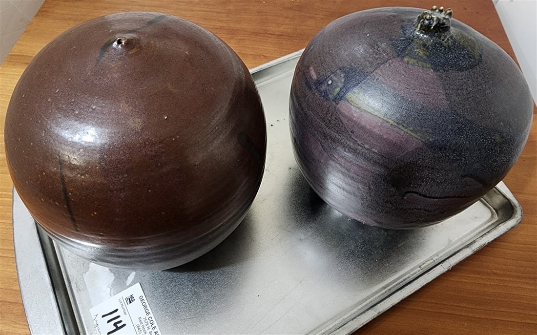 Tray 2 Japanese Closed Form Spherical Ceramic Pottery Pcs. (1 of 2)