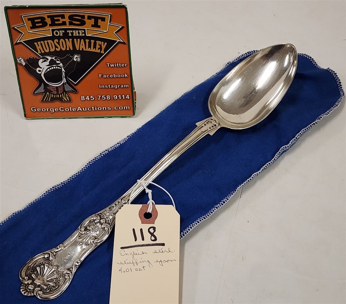 English Sterling Stuffing Spoon 4.01 ozT. (1 of 2)