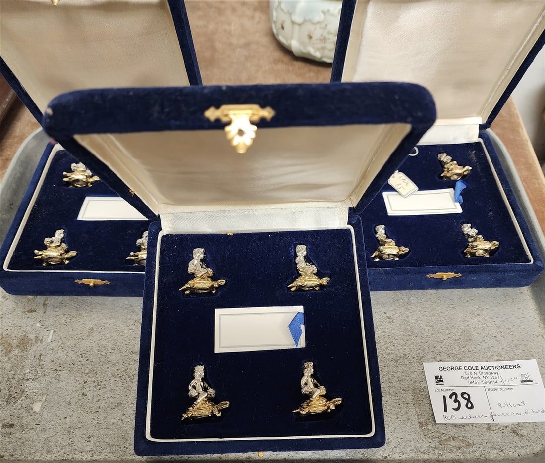 Tray 3 Boxed Sets Of (4) 800 Silver Putti Riding Turtle Place Card Holders 8.91 ozT. (1 of 7)