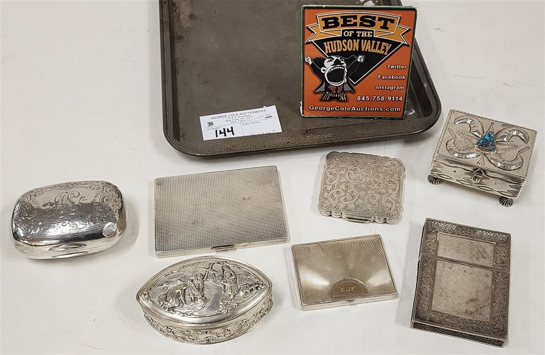 Tray 7 Sterling Items - Dresser Boxes, Cigarette Holder & Compacts 20.64 ozT. (1 of 3)