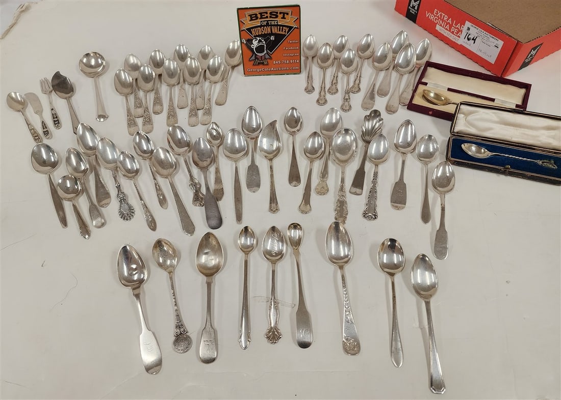 Tray Sterling Teaspoons Incl. 1953 Queen Elizabeth Spoon 38.59 ozT.: Tray Sterling Teaspoons Incl. 1953 Queen Elizabeth Spoon 38.59 ozT.