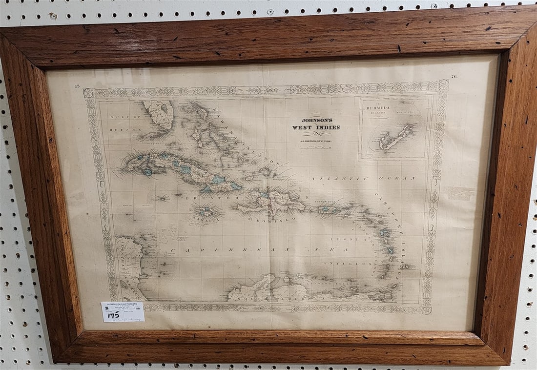 Hand Colored Engraved 1864 Map Of Johnsons West Indies 17 1/2" X 26 1/2" w/Frame 22 1/2" X 31 1/2" (1 of 5)