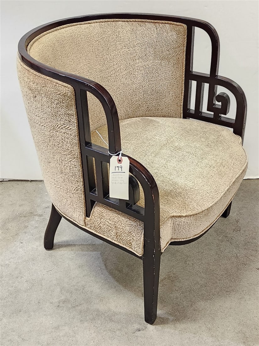 Austrian Art Deco Mahogany Barrel Back Chair By Josef Hoffmann 27" H X 22" W X 19 1/2" D (1 of 4)