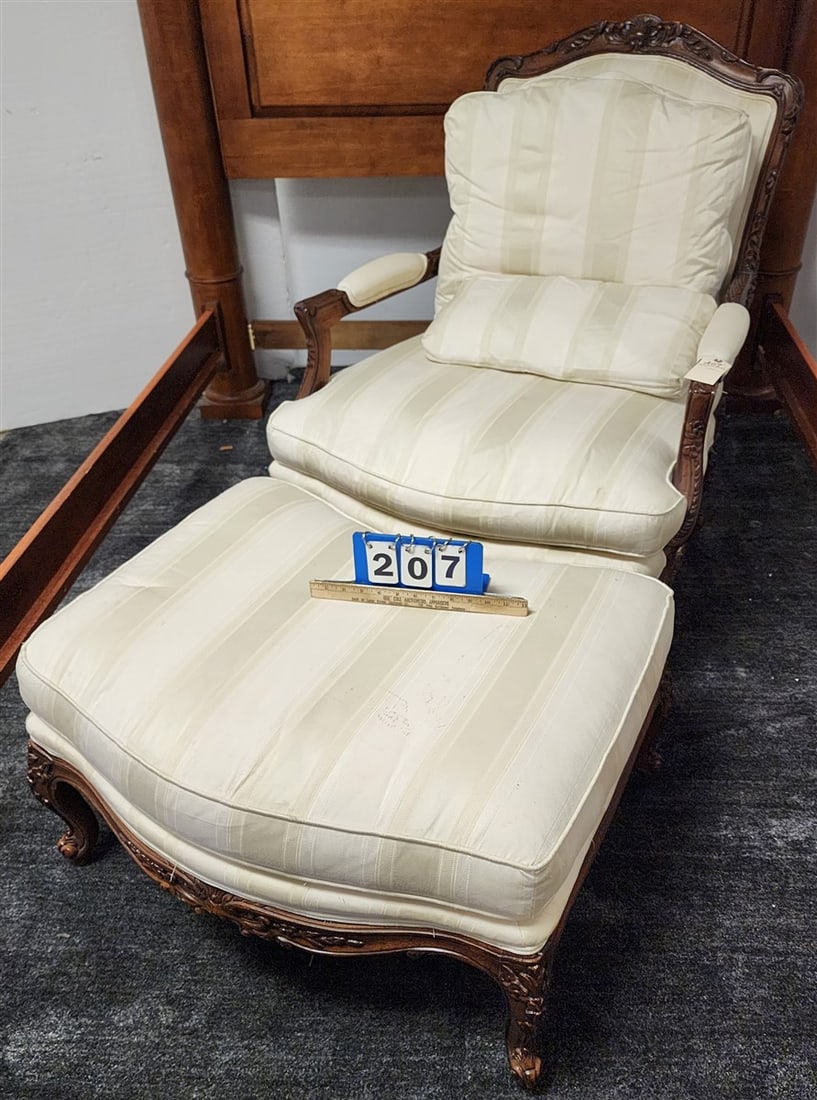 Uphols. Armchair 41" H X 33" W X 20 1/2" D w/Ottoman 18" H X 31" W X 24" D (1 of 2)