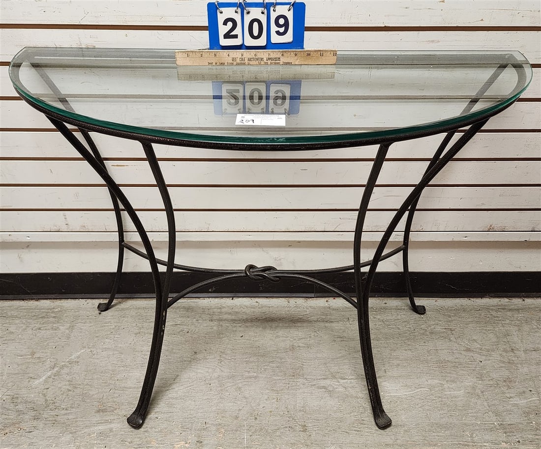 Wrought Base Glass Top Console Table 30 1/2" H X 40 1/2" W X 16" D (1 of 2)