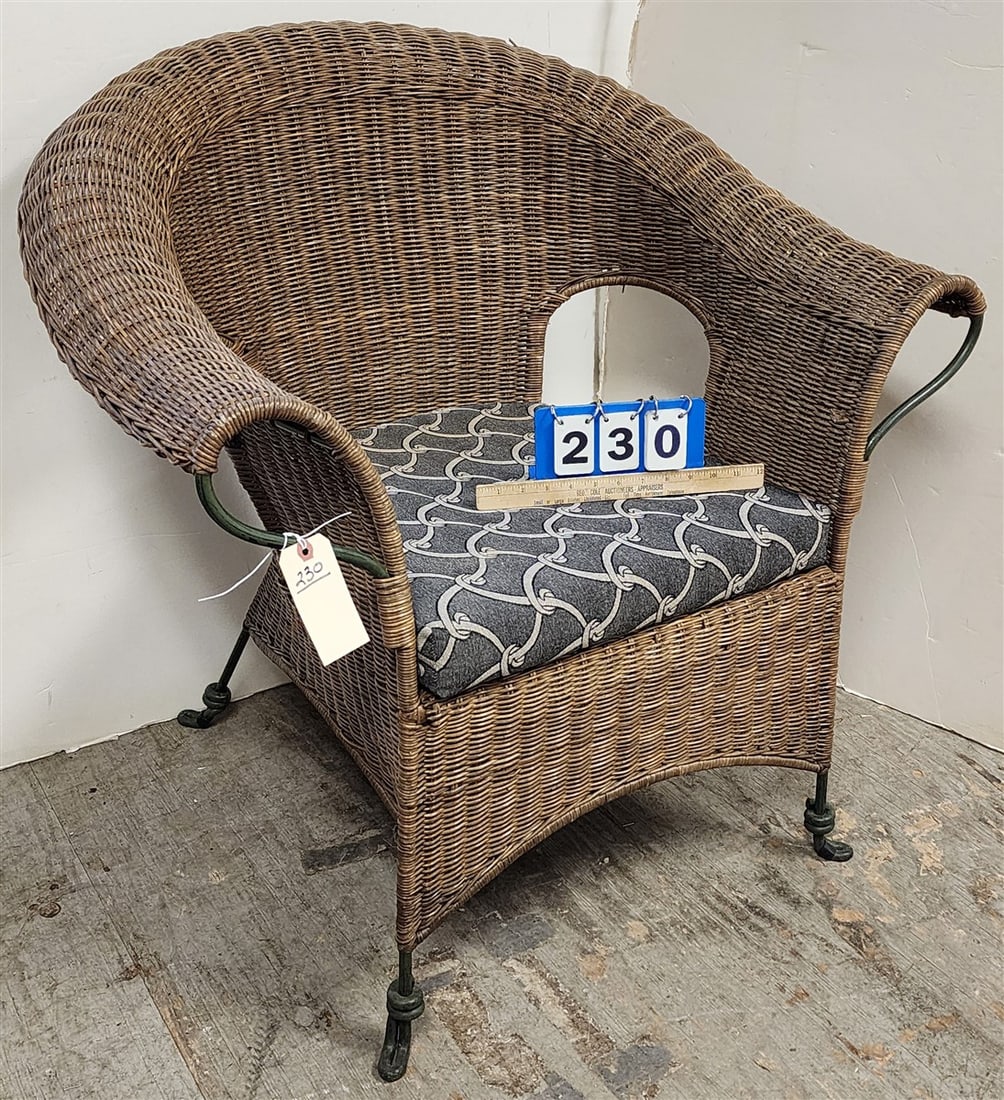 Wire Framed Wicker Armchair 33 1/2" H X 33" W X 21" D (1 of 5)