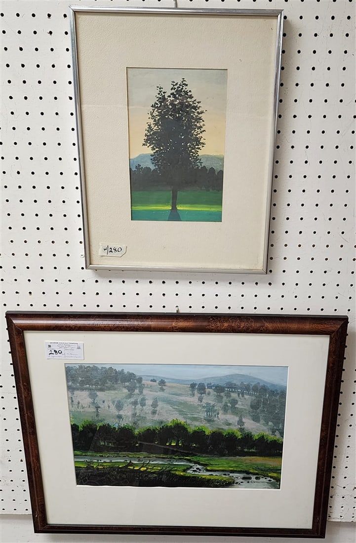 Lot 2 Framed Gouache Landscapes Sgnd M. Brown 11 1/2" X 17" w/Frame 21" X 25" + 6 1/2" w/Frame 17" X (1 of 4)