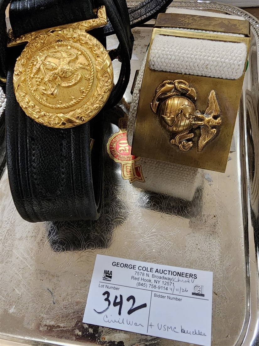Civil War Navy Officer's Buckle & Belt + USMC Buckle & Belt: Civil War Navy Officer's Buckle & Belt + USMC Buckle & Belt