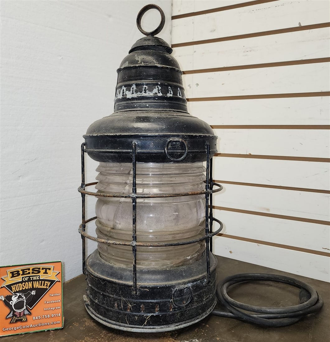 Vintage Lantern (Cracked Shade) 21" H X 10" Diam. (1 of 2)