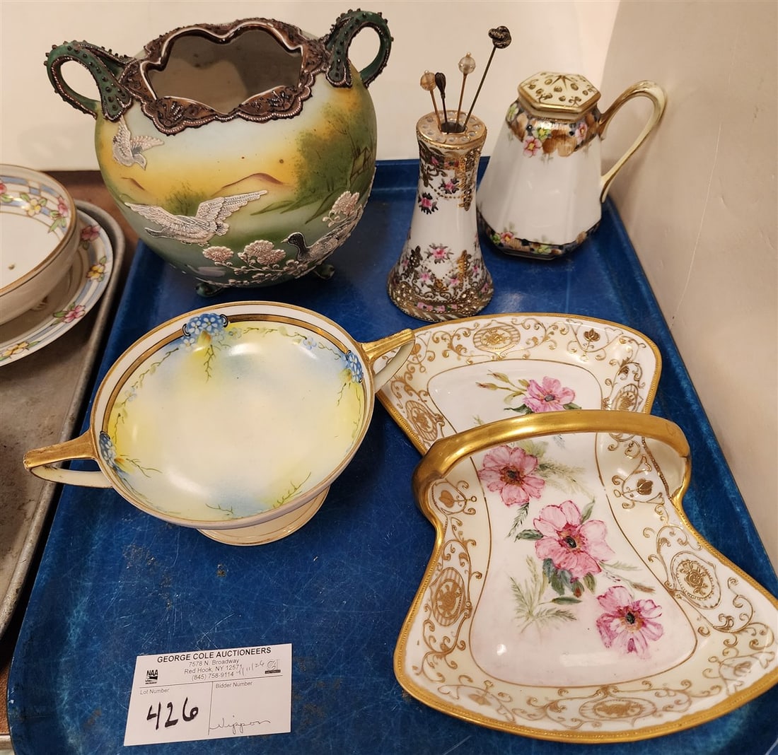 Tray Nippon Moriage 7" H X 7 3/4" Diam., Basket, Powder Shaker, Napkin Holder + Compote (1 of 7)