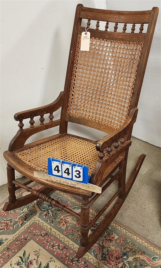 19th C Rocker w/Cane Seat & Back 40" H X 20" W X 18 1/2" D (1 of 2)