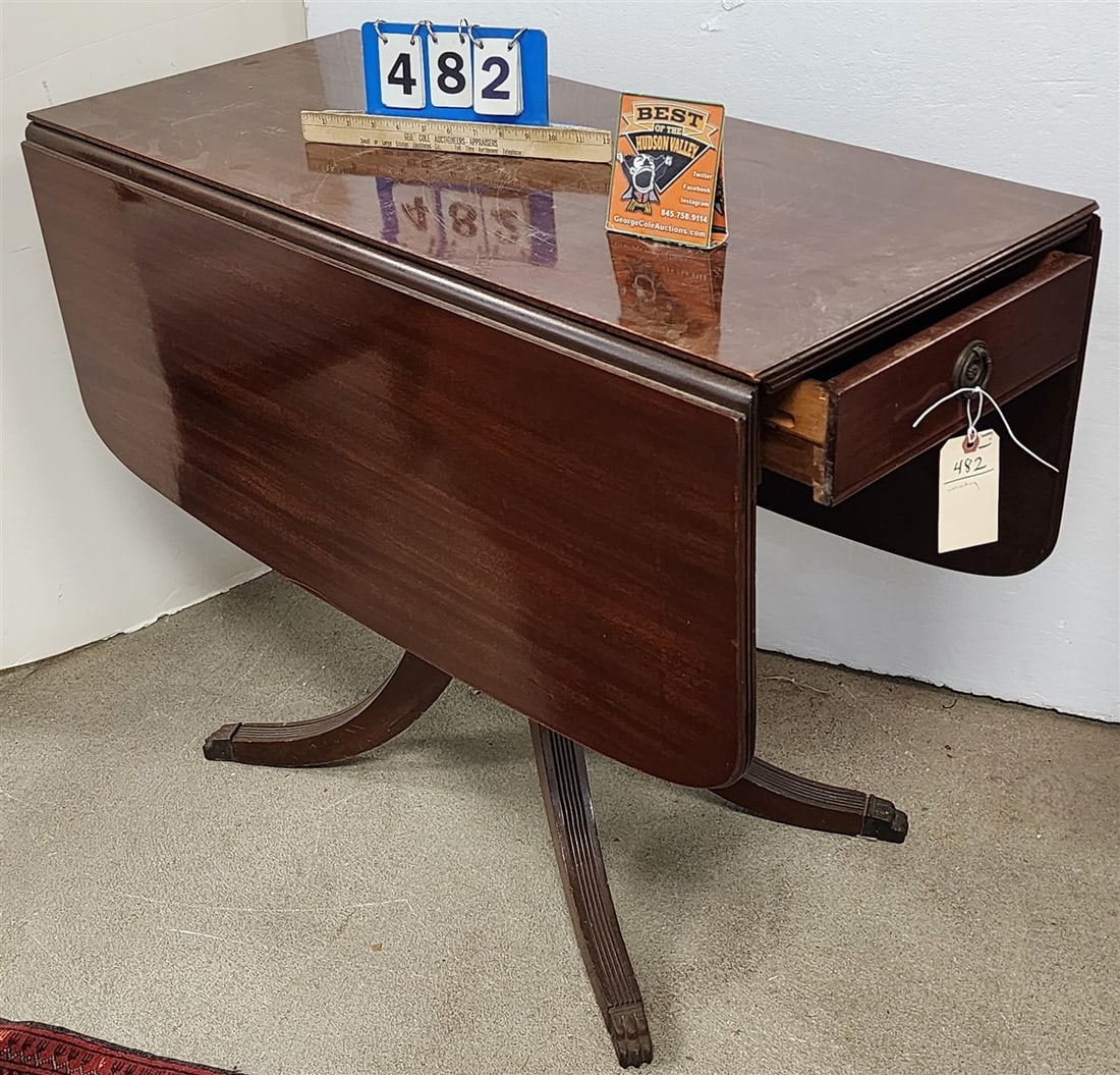 2 Drawer Drop Leaf Mahogany Table 30" H X 38" W X 17" D (1 of 3)